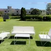 White rectangular coffee table and white wire sofa lounge and white wire arm chair
