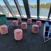 pink velvet ottoman stool hire on a boat